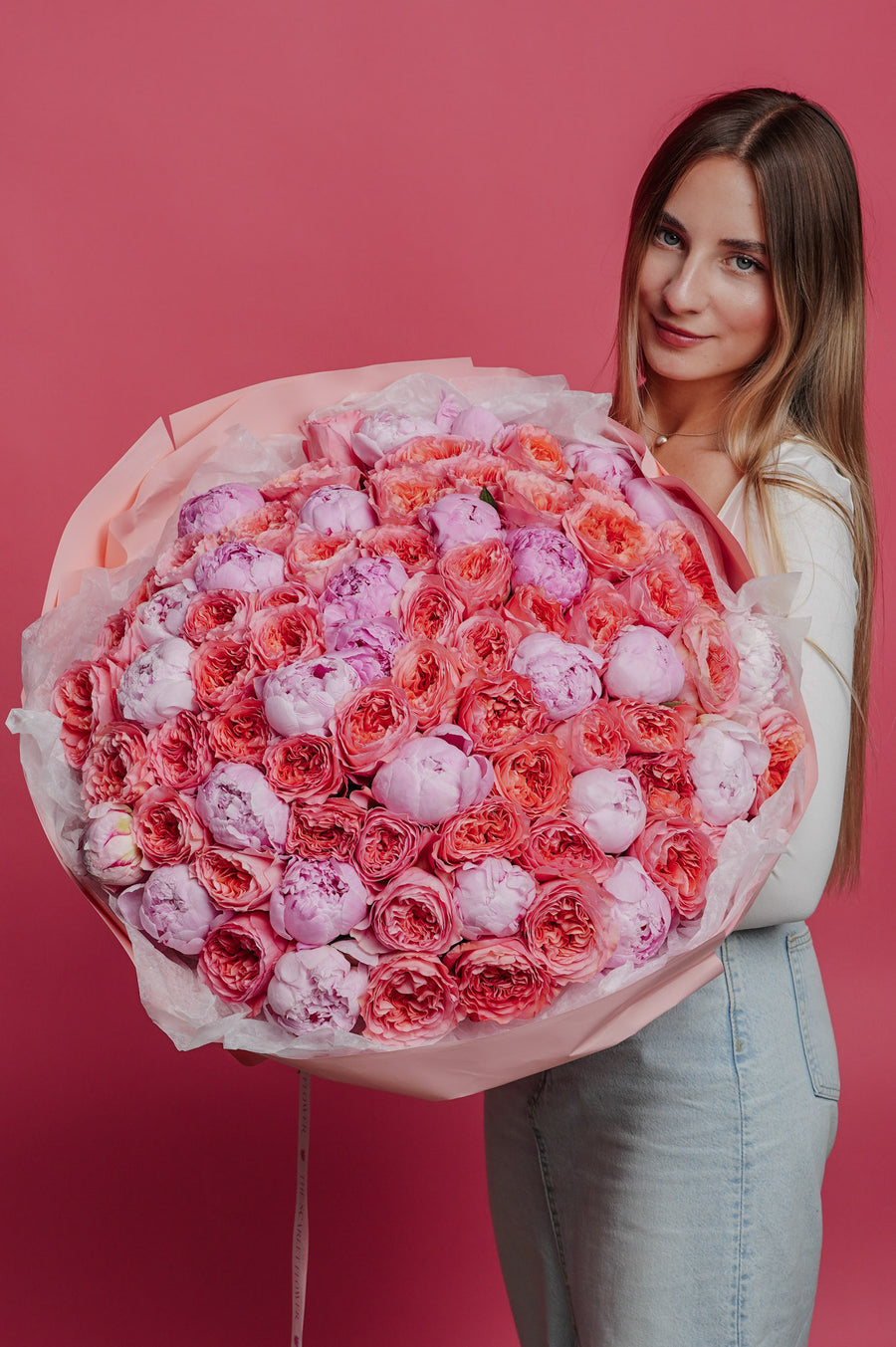 Pink Joy - beautiful bouquet pink peonies, pink xpression garden roses