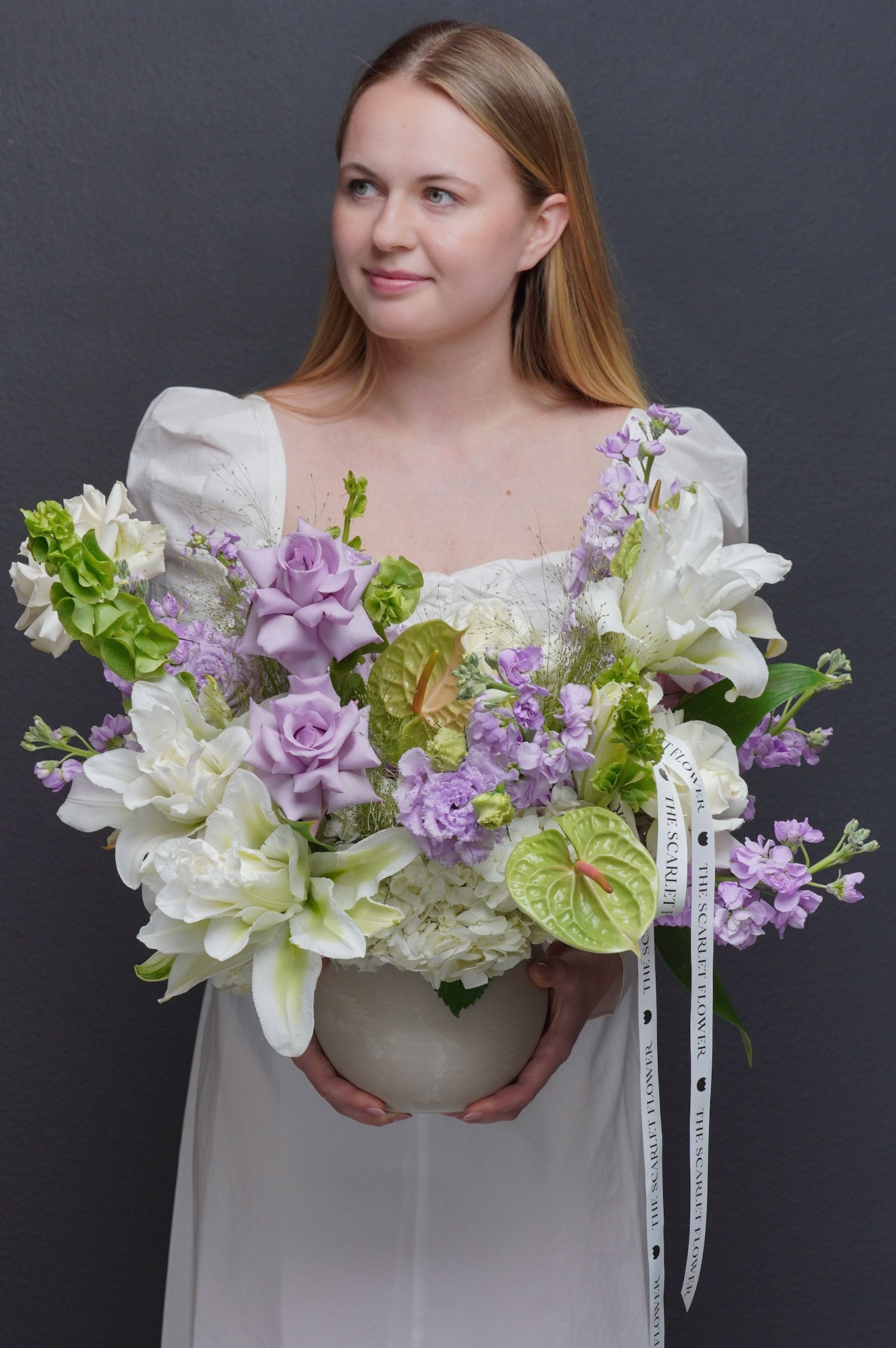 Vase - Cantata - roses, lilies, anthuriums