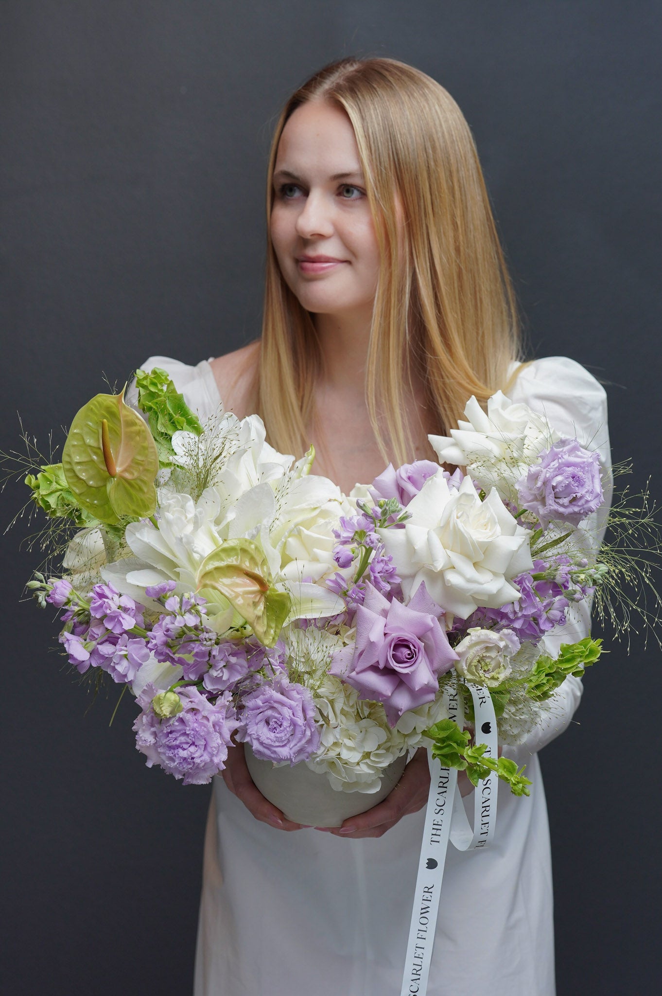 Vase - Cantata - roses, lilies, anthuriums
