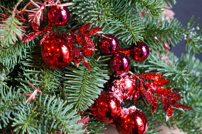 Christmas Tree - Crimson - Noble Fir, ornaments