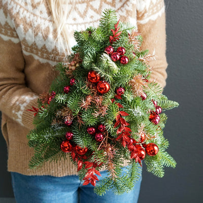 Christmas Tree - Crimson - Noble Fir, ornaments