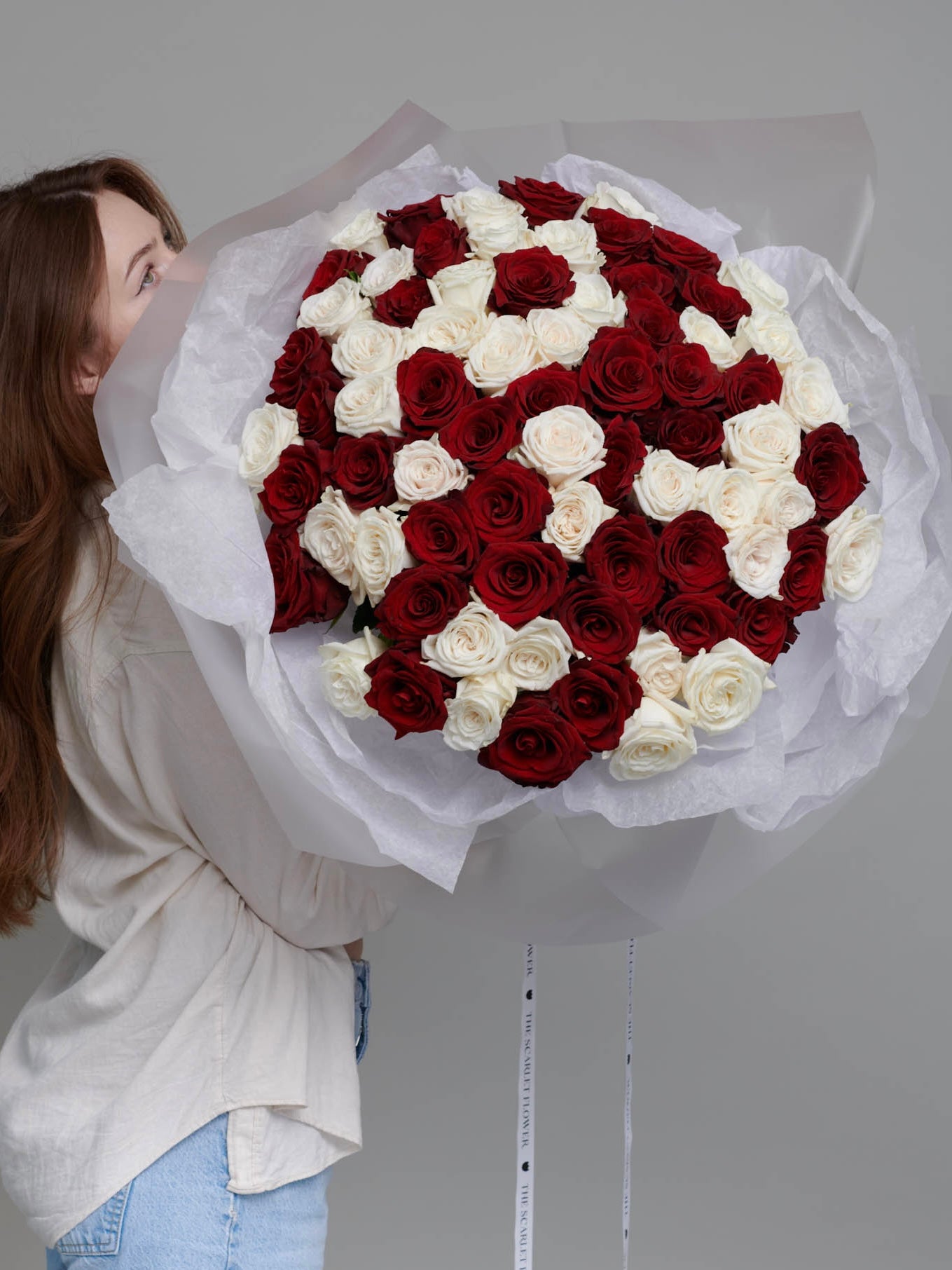 Red and White Roses Bouquet - Same Day Delivery