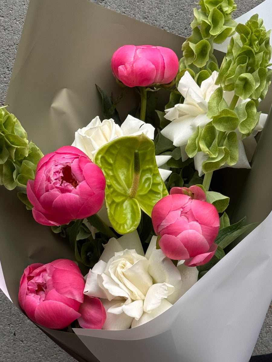 Bouquet - Coral Crush - Anthurium, Peonies, Roses