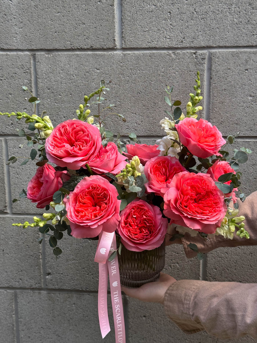 Vase - Coral Glow - peony roses