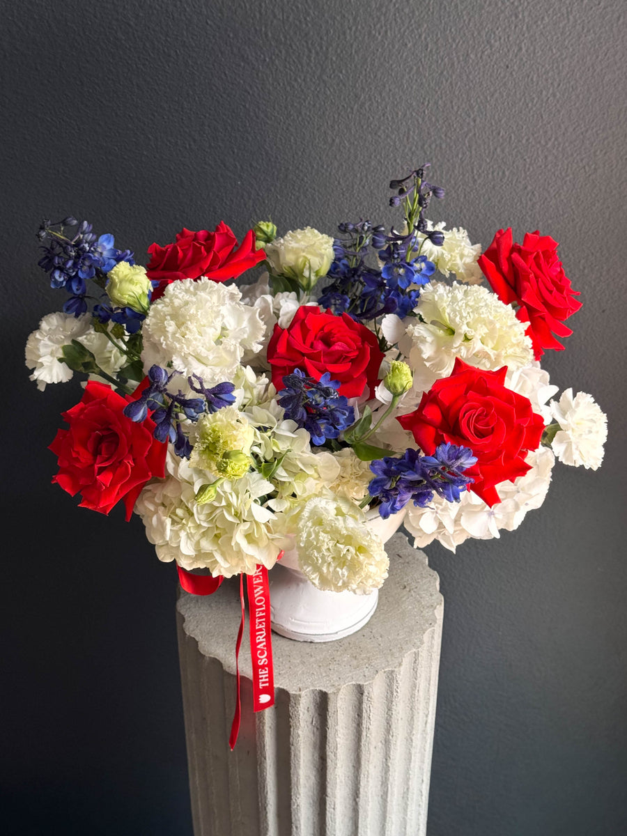 Vase - July Whisper - Roses, Hydrangeas, delphinium