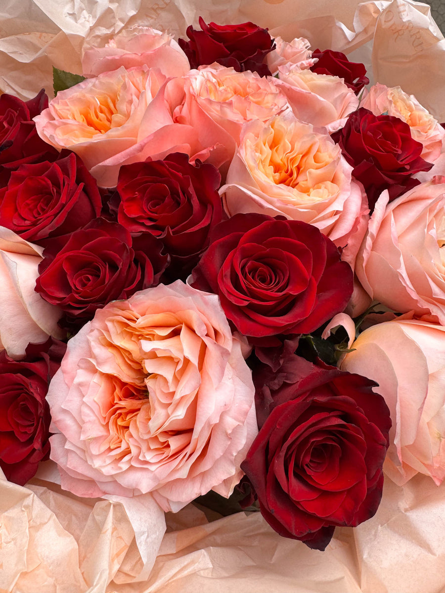 Bouquet - Peach Romance - peony garden roses