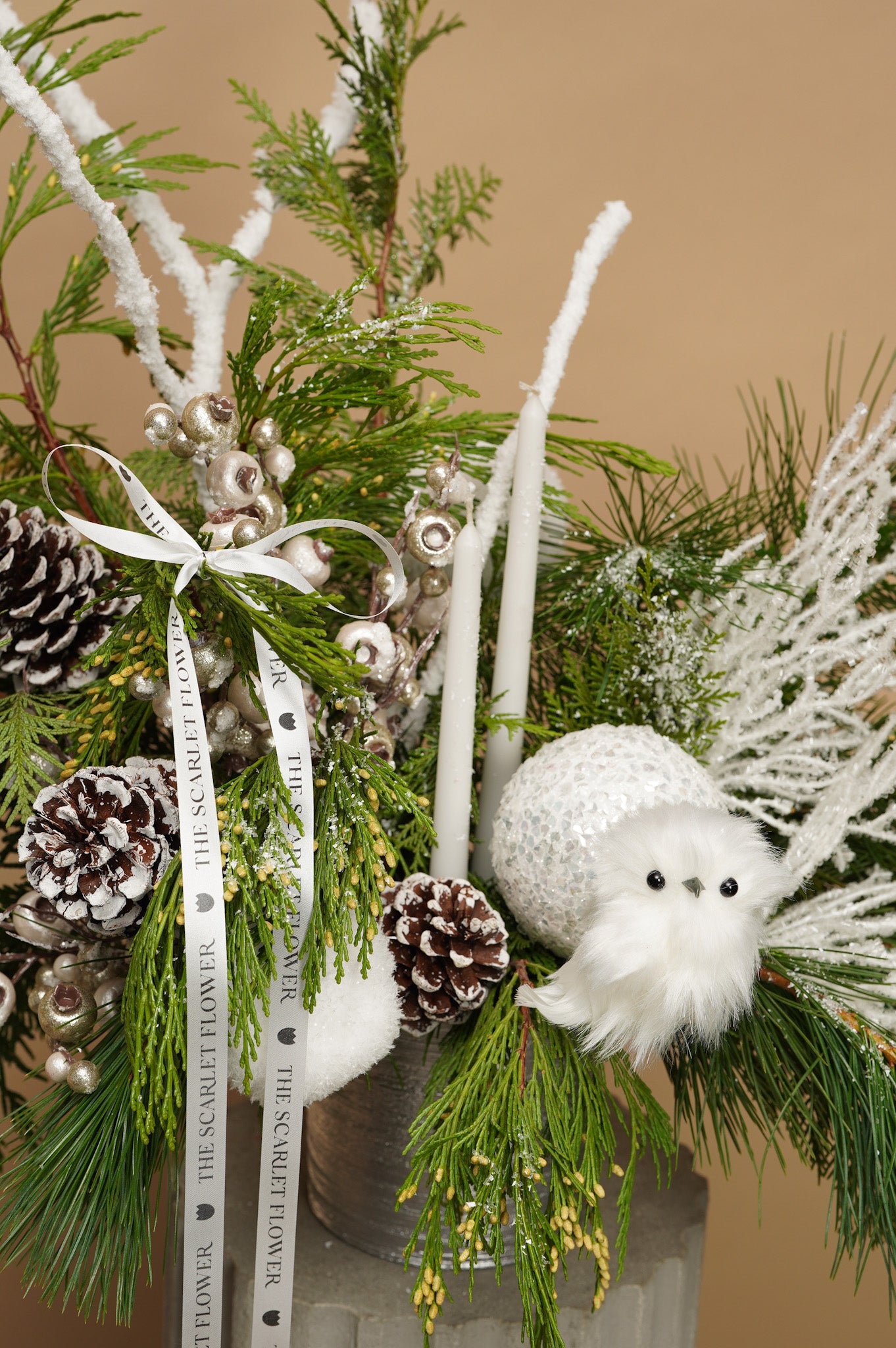 Vase - Winter Owl - Christmas Arrangement