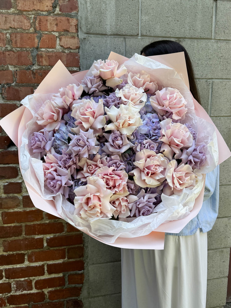 Bouquet - Blushing Clouds - roses, hydrangeas