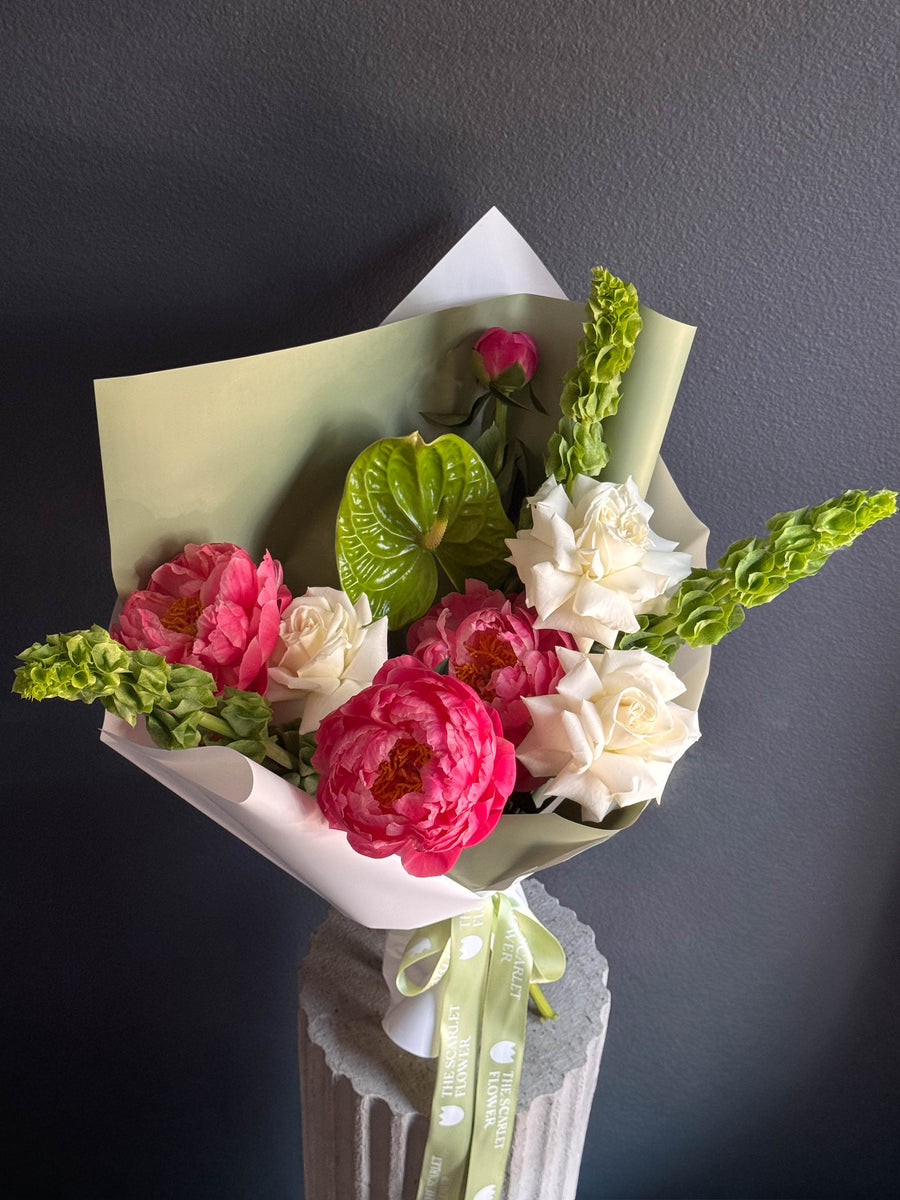 Bouquet - Coral Crush - Anthurium, Peonies, Roses