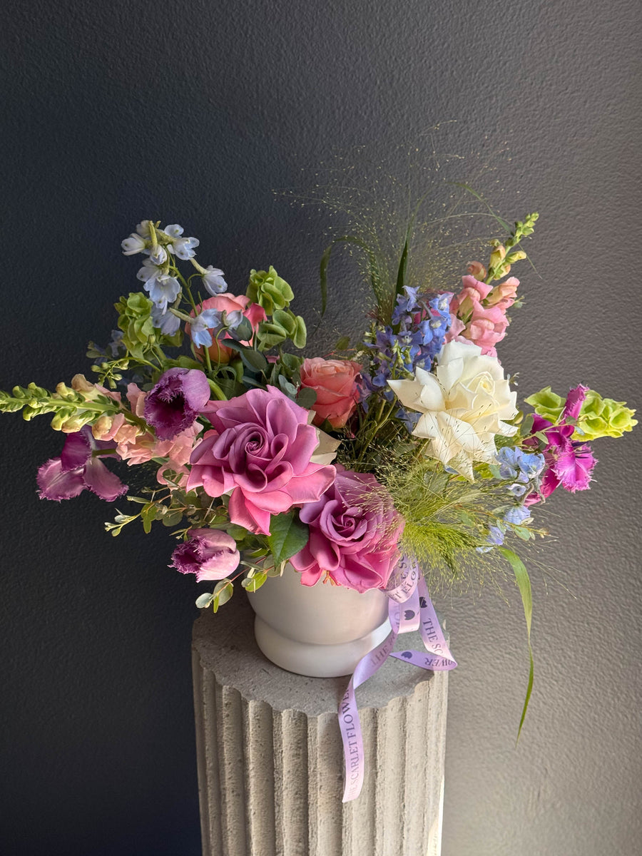 Vase - Sorbet Flow - Delphinium, Tulips, Roses