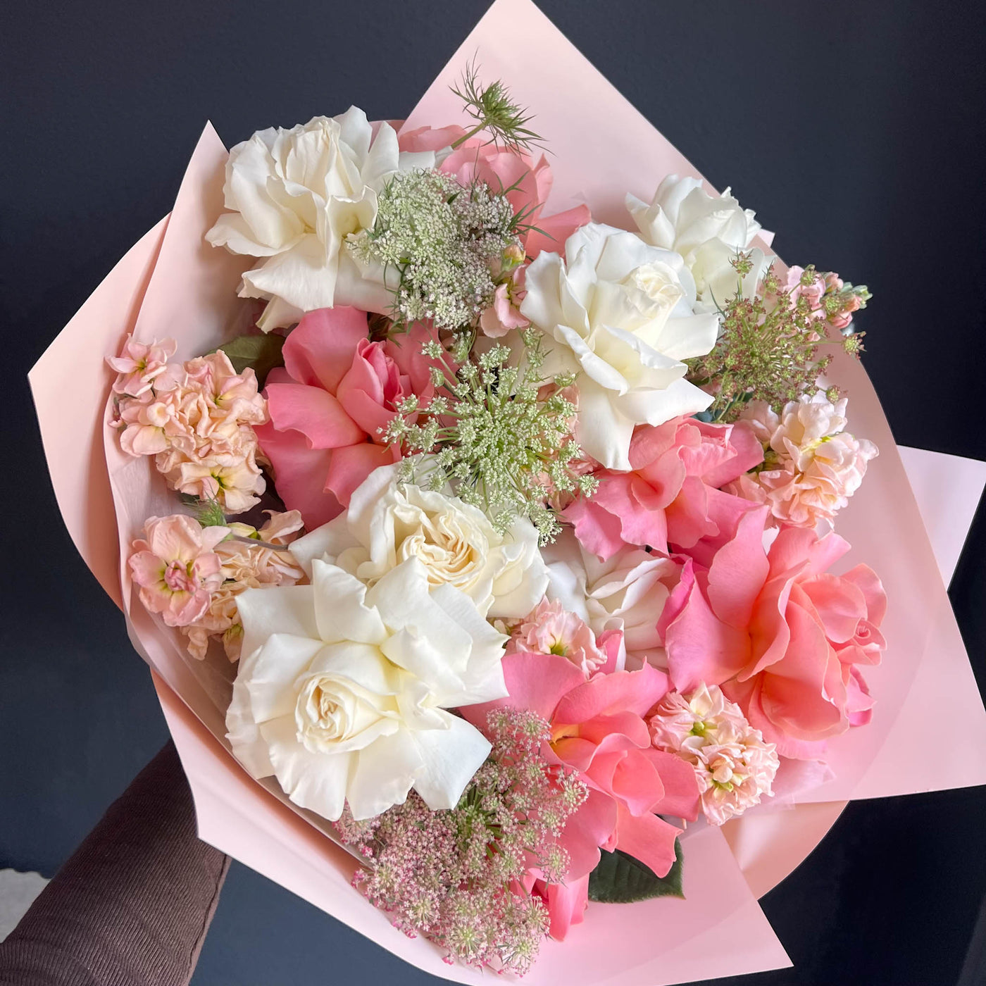 Bouquet Softly Spoken - reflexed rose, stock