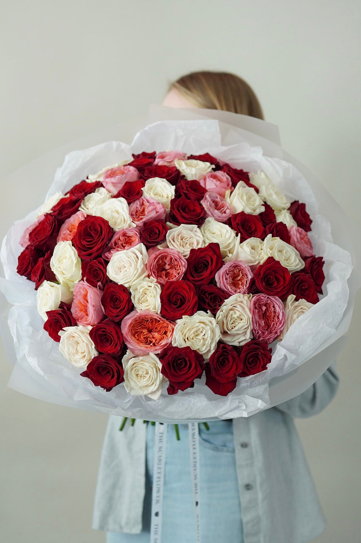 Peach Red and White Roses Bouquet