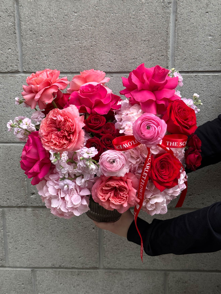 Jarrón - Romance de Jardín - rosa, ranúnculo, hortensia