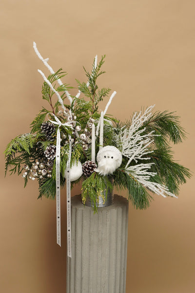 Vase - Winter Owl - Christmas Arrangement