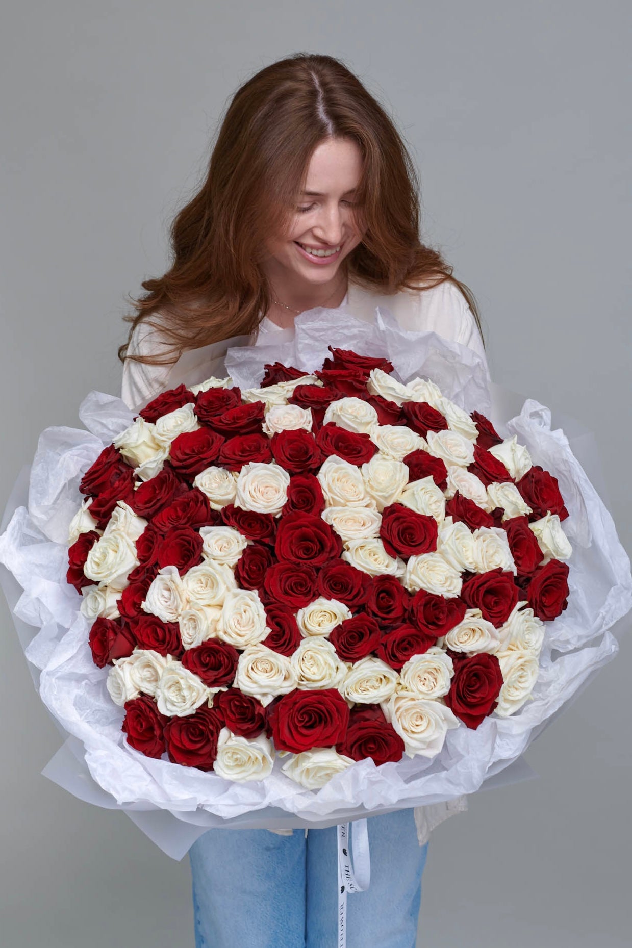 Red and White Roses Bouquet - Same Day Delivery