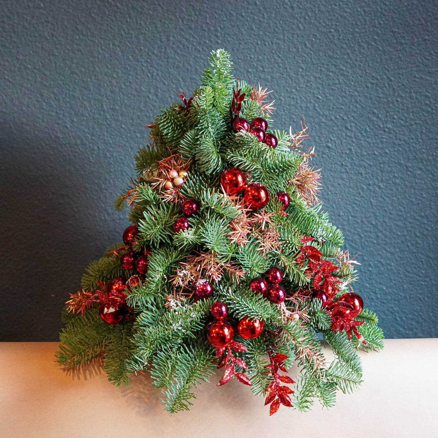 Christmas Tree - Crimson - Noble Fir, ornaments